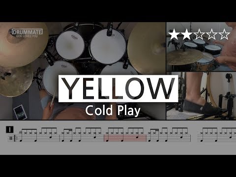 [Lv.04] Yellow - Cold Play  (★★☆☆☆) | Drum Cover, Score, Sheet Music, Lessons, Tutorial | DRUMMATE