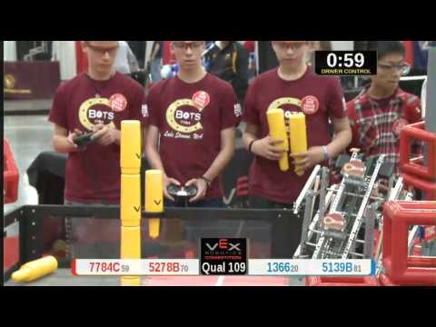 2015 VRC Tech Q109 - 7784C 5278B vs 1366 5139B - 51 to 49 - VEX Worlds 2015 - Technology Division