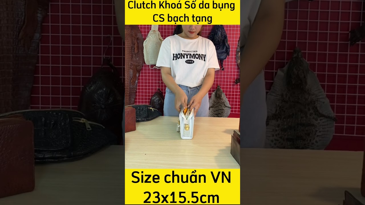 Clutch KHÓA SỐ da bụng cá sấu bạch tạng [THIẾT KẾ MỚI]