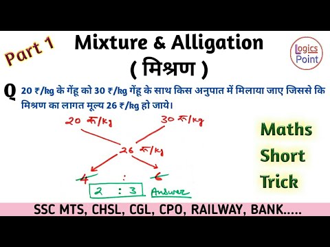 Mixture and Alligation ( मिश्रण ) | Maths short trick | part 1 || SSC MTS, CHSL CPO CGL, Railway, IB