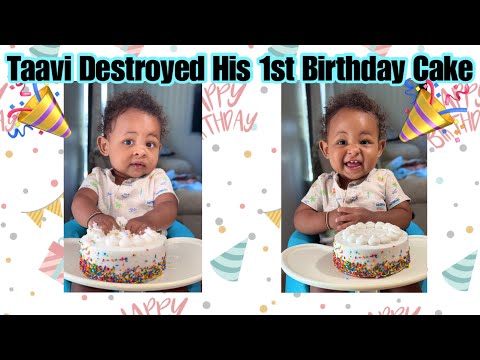 🎂Taavi Destroyed His 1st Birthday Cake!| Happy Birthday |Smash Cake |Vlog| Gift |The Bichanga Family