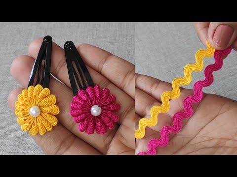 It's so Beautiful.Amazing Hand Embroidery flower design trick with Hair pin.Easy Hand making flower