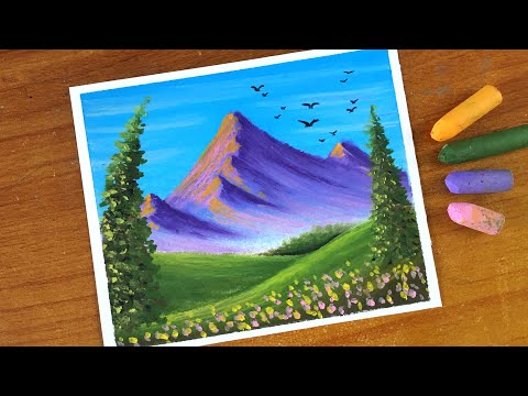 Oil Pastel Mountain Landscape Painting for beginners | Oil Pastel Drawing