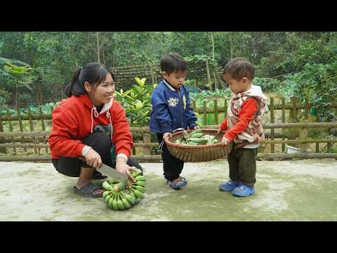 The process of making spring rolls - cooking and taking care of two sons. Rural life.