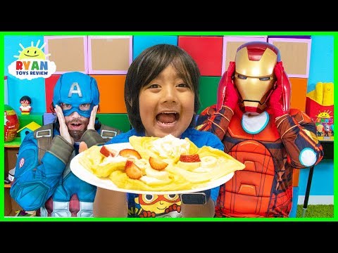 Ryan Pretend Play Cooks Breakfast for Avengers Superheroes