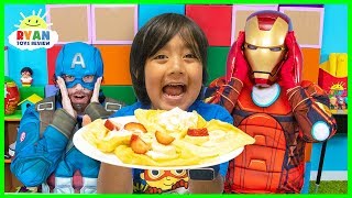 Ryan Pretend Play Cooks Breakfast for Avengers Superheroes