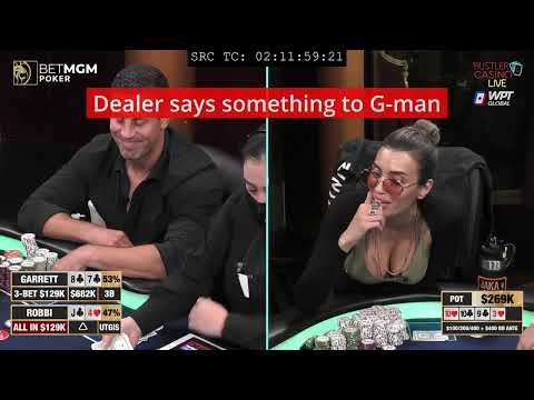 Explanation for dealer's strange hand movements in J3 vs 78 hand between Robbi and Garrett