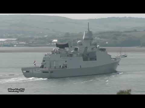 ROYAL NETHERLANDS NAVY HNLMS TROMP F803 ENTERS DEVONPORT NAVAL BASE FROM MOUNT WISE 29-4-22