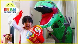 Ryan opens Giant Surprise Egg Ryan&#39;s World | Pretend Play Hide and Seek with Giant Dinosaur