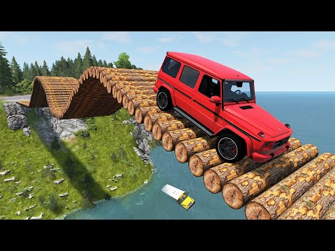 Cars vs High Speed Bumps on Log Bridge - Cars Vs Deep Water - BeamNG.Drive | BeamNG Nation #36