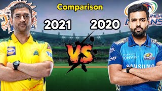 CSK (2021) 🆚 MI (2020) 🔥💪 in IPL Chennai Super Kings vs Mumbai Indians #comparison