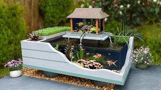 Self-build peaceful corner with awesome 2 story fish tank diorama