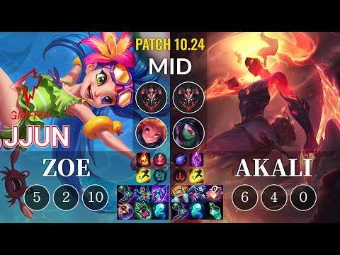 GRF jjun Zoe vs Akali Mid - KR Patch 10.24
