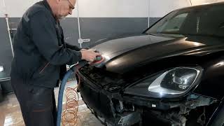 Porsche Cayenne  - Ремонт и грунтование алюминиевого КАПОТА