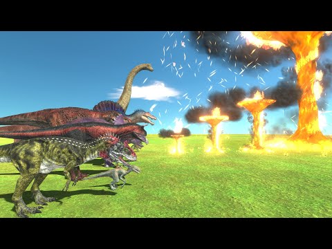 Dinosaurs Jump Over 5 Level of Fire Tornado - Animal Revolt Battle Simulator