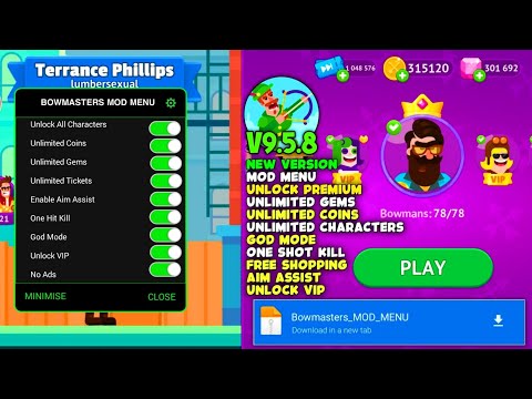 Bowmasters MOD MENU V9.5.8 | MOD APK | LATEST VERSION | Unlock All Characters | UNLIMITED MONEY VIP