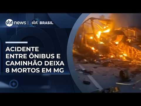 Acidente entre ônibus de turismo e carreta deixa 8 mortos em Santa Cruz de Salinas (MG) | #SBTBrasil