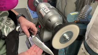 How I Restore a Heavily Used Japanese Knife with Chips, Radial Discs, and a Variable-Speed Buffer