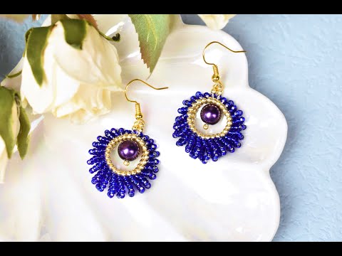 Beebeecraft DIY Blue Round Beaded Ear Hooks
