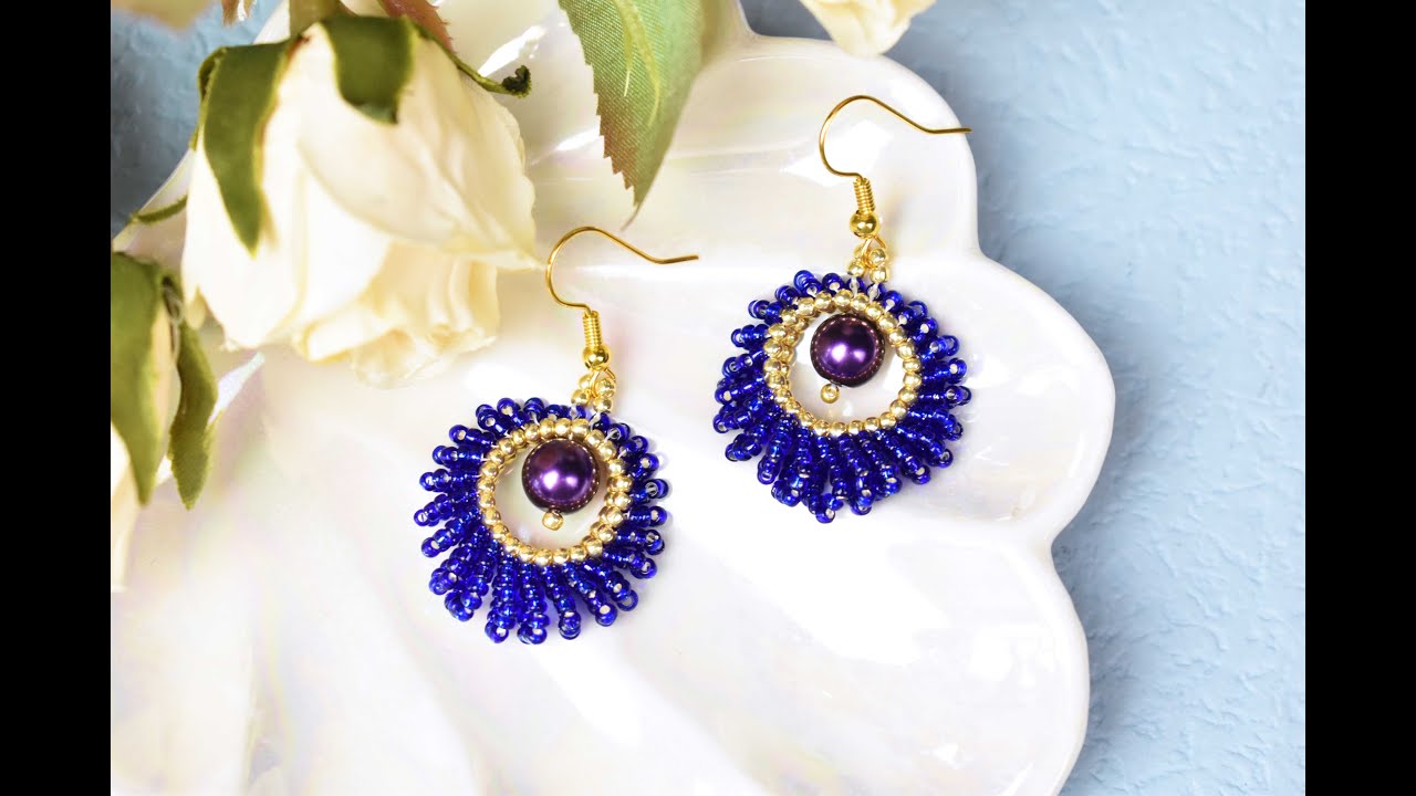 Beebeecraft DIY Blue Round Beaded Ear Hooks