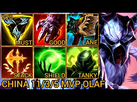 Challenger Top 1 Olaf MVP Baron Lane 11/3/5 - China Wild Rift New Meta Build & Runes By Tiarty