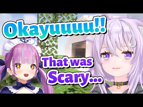 Okayu scared by Aqua's insanity【Minecraft/Hololive Clip/EngSub】
