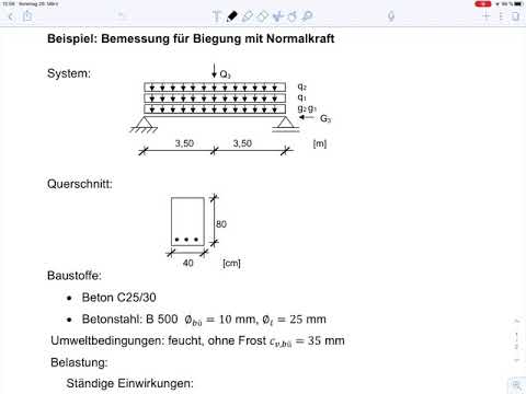 Massivbau 1 - Beispiel 3  Biegebemessung  mit Normalkraft (Teil1)