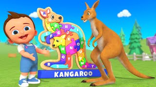 Learning Alphabet Song with Baby! Wooden Puzzle Toy & Kangaroo Animal Fun for Kids Toddlers Edu