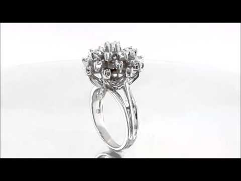 Antique Vintage Style Starburst Diamond Ring Set in 14k White Gold