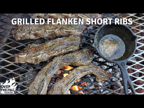 Grilled FLANKEN SHORT RIBS! 🥩 🥃 🔥 | Over The Fire Cooking #shorts