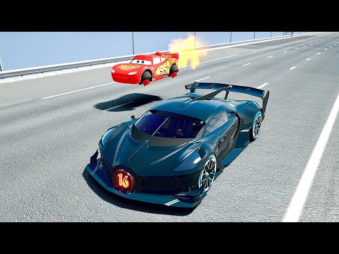 Lightning McQueen Spacecraft vs Bugatti Black Devil Concept - Drag Race 24 KM