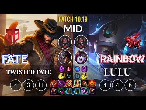SB FATE Twisted Fate vs ahq Rainbow Lulu Mid - KR Patch 10.19