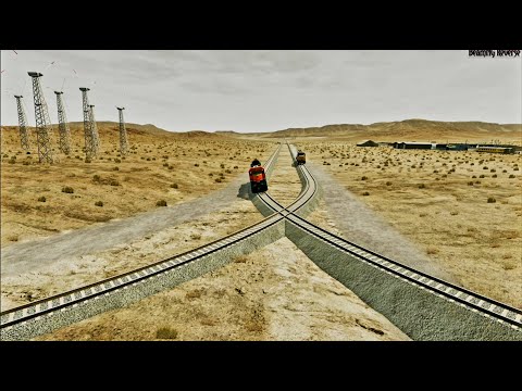 Two Trains vs Impossible Curved Railway Track Crashes Reverse - BeamNG Drive
