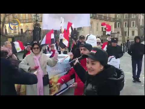 المصريون يدعمون السيسى بالأعلام والنشيد الوطنى أمام مقر رئاسة الوزراء البريطانى