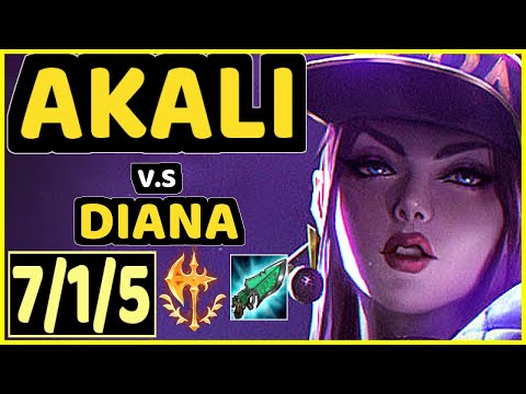 PRAEDYTH (AKALI) vs DIANA - 7/1/5 KDA TOP GAMEPLAY - OC Ranked GRANDMASTER