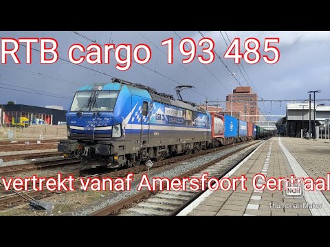 De 193 485 van RTB Cargo vertrekt vanaf Amersfoort centraal met de PCC shuttle.