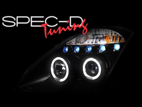 Autozensation Black LED Halo Projector Headlights – Fits 2003-2005 350Z Z33, Pair Left+Right