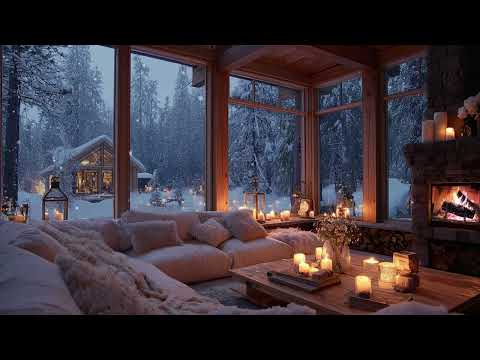 Silent Winter Cabin – Snowstorm Winds & Crackling Fireplace Sounds | Deep Sleep, Relaxation