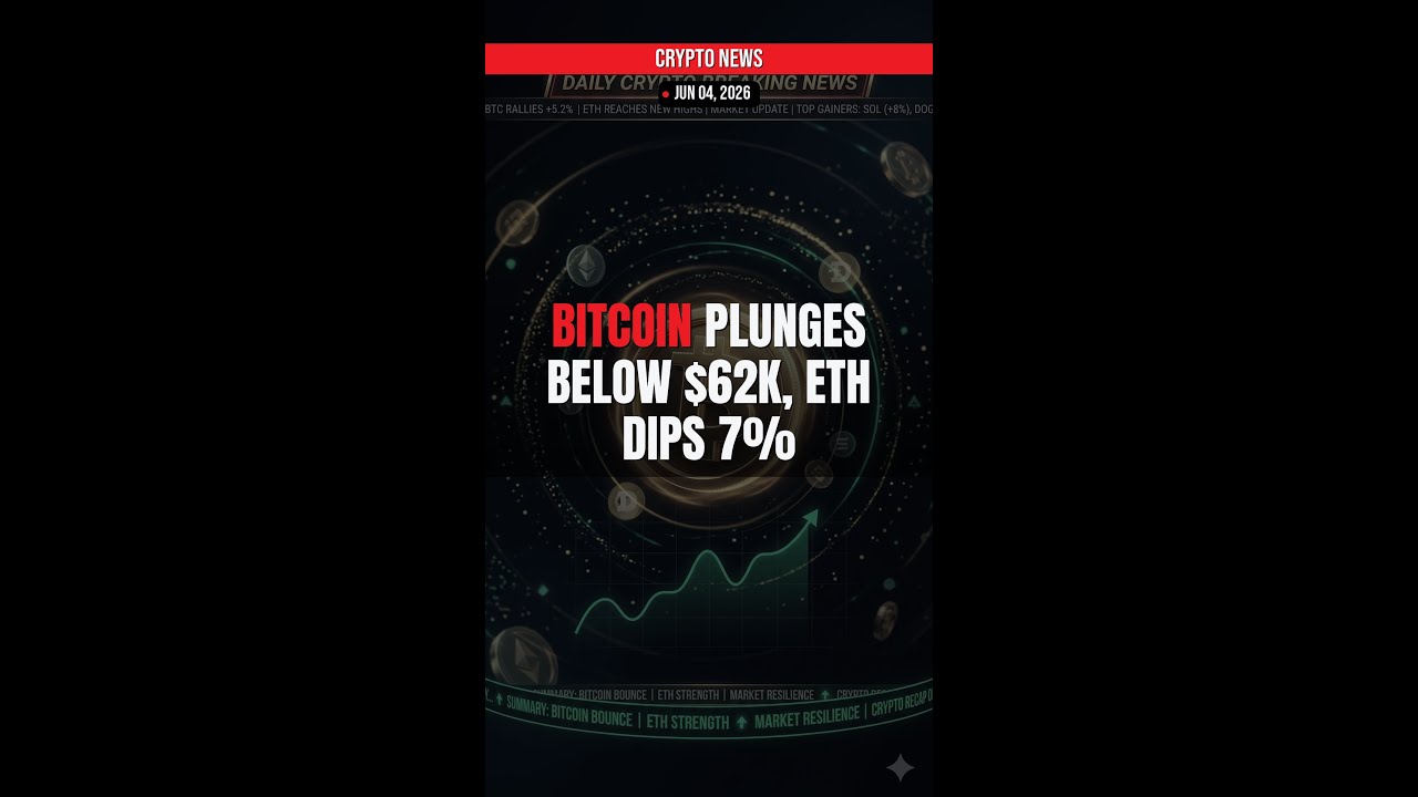 BREAKING: Bitcoin Plunges Below $62K, ETH Dips 7% — Crypto News Jun 04, 2026