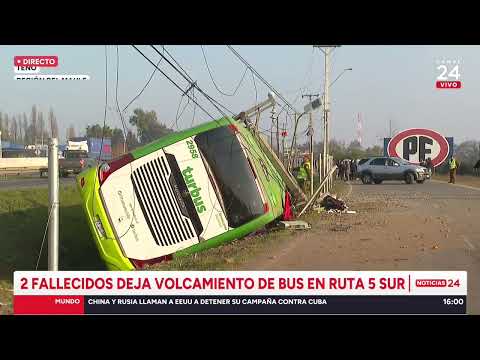 Tragedia en Ruta 5 Sur: bus Turbus vuelca en Teno y deja 2 muertos | 24 Horas TVN - Red Maule