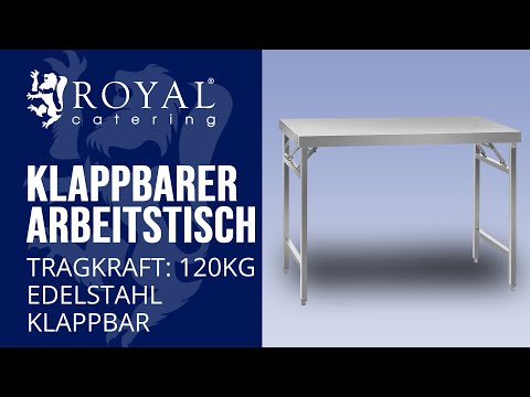 Video - Edelstahl-Arbeitstisch - PREMIUM - 120 x 60 cm - 210 kg - klappbar - Royal Catering
