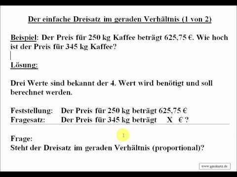 KurtzKurse Kaufmännisches Rechnen Der einfache Dreisatz im geraden proportionalem Verhältnis