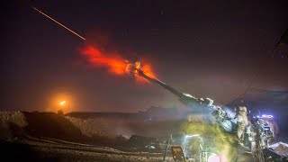 Howitzer shell Visible at Night Firing &amp; Impact Footage . Artillery Operation | MFA