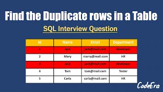 How To Find Duplicate Rows In a Table | SQL | Interview Preparation