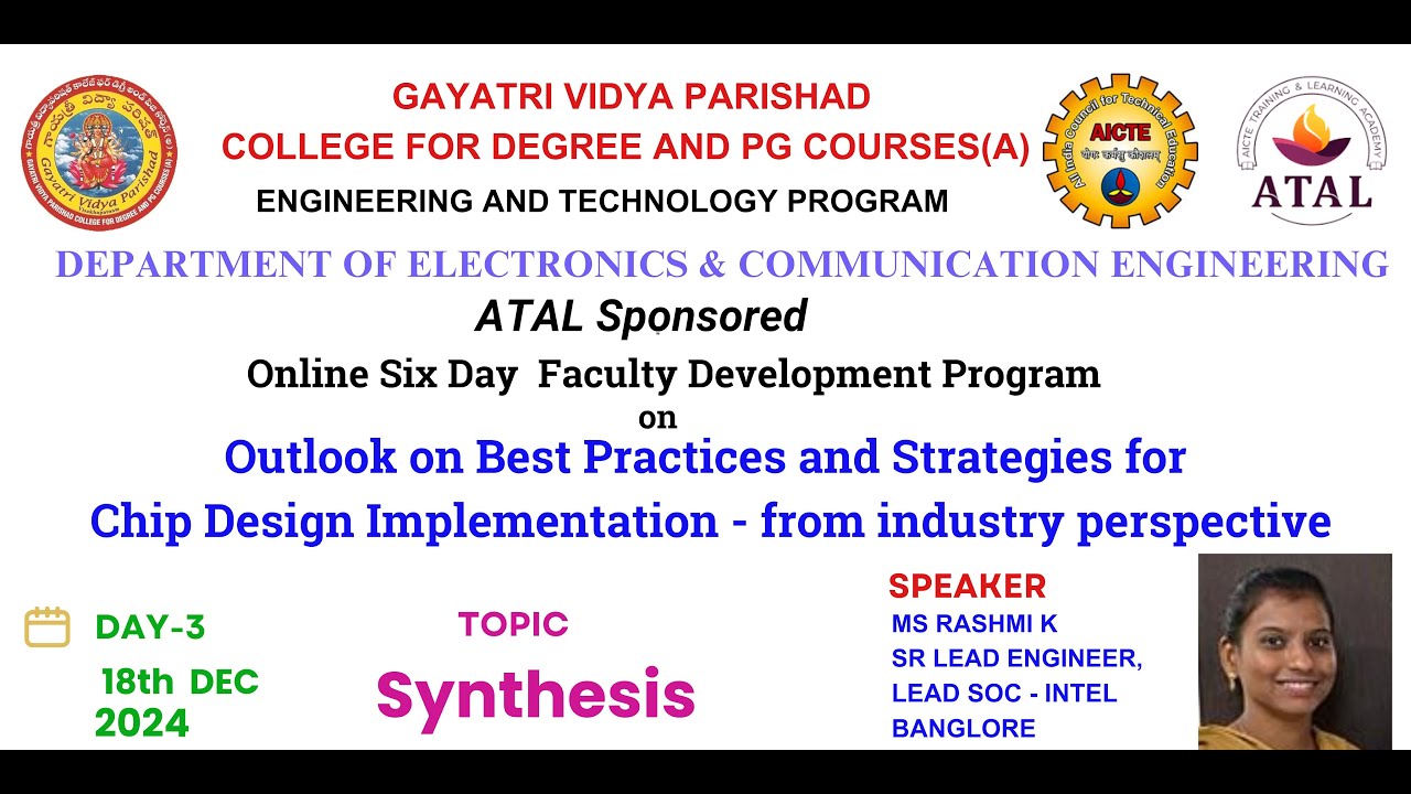 ATAL Sponsored VLSI FDP by ECE, GVPCDPGC (A) Day-3 Synthesis and PNR