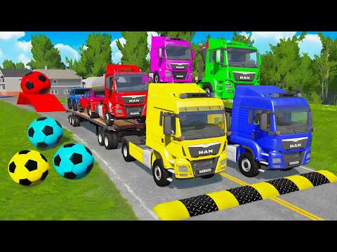 TRANSPORTING PIXAR CARS & FRUITS WITH COLORED & JOHN DEERE vs CLAAS vs TRACTORS - BeamNG.drive #962