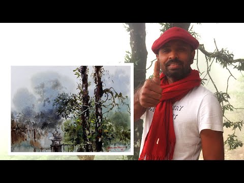 Plein Air Watercolor Painting | Watercolour Outdoor Tutorial | Foggy Mist Trees Landscape