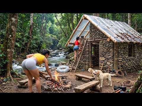 Girl Build a Stone Cabin From Scratch Alone — Deep Jungle Survival