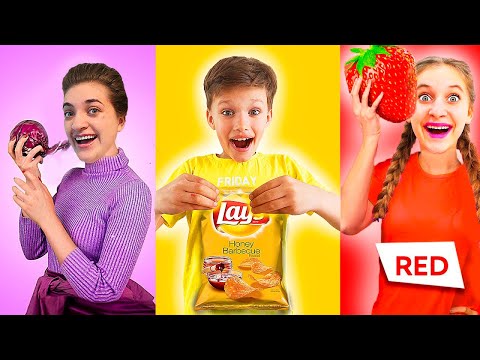 COLORFUL CHALLENGE 🎈🔮🩸/ We choose FOOD 🍟🥞🍬 and Clothes based on a SINGLE color