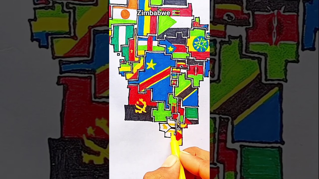 Draw Flag Map of Zimbabwe 🇿🇼 #zimbabwe #flag